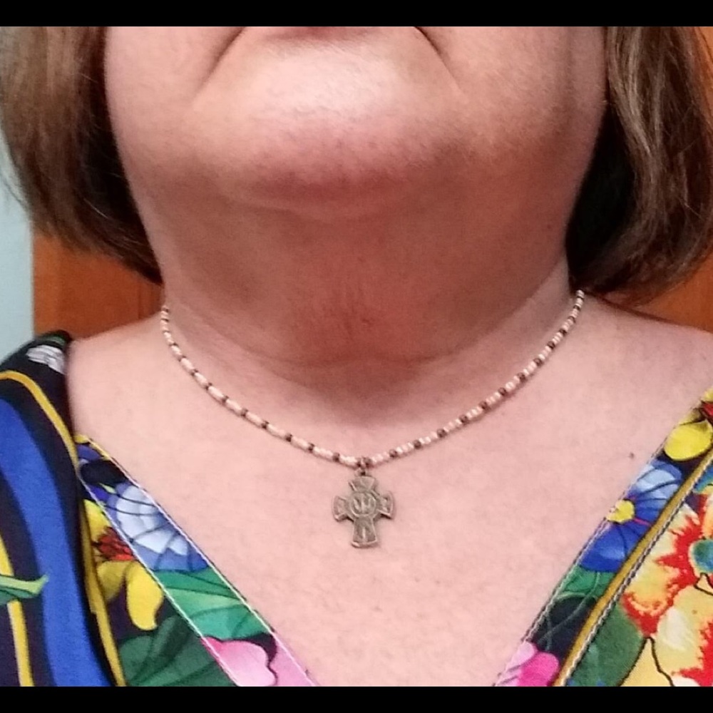 Seed pearl necklace with cross